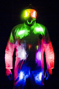 Tyvek Suit Illuminated by Glow Sticks